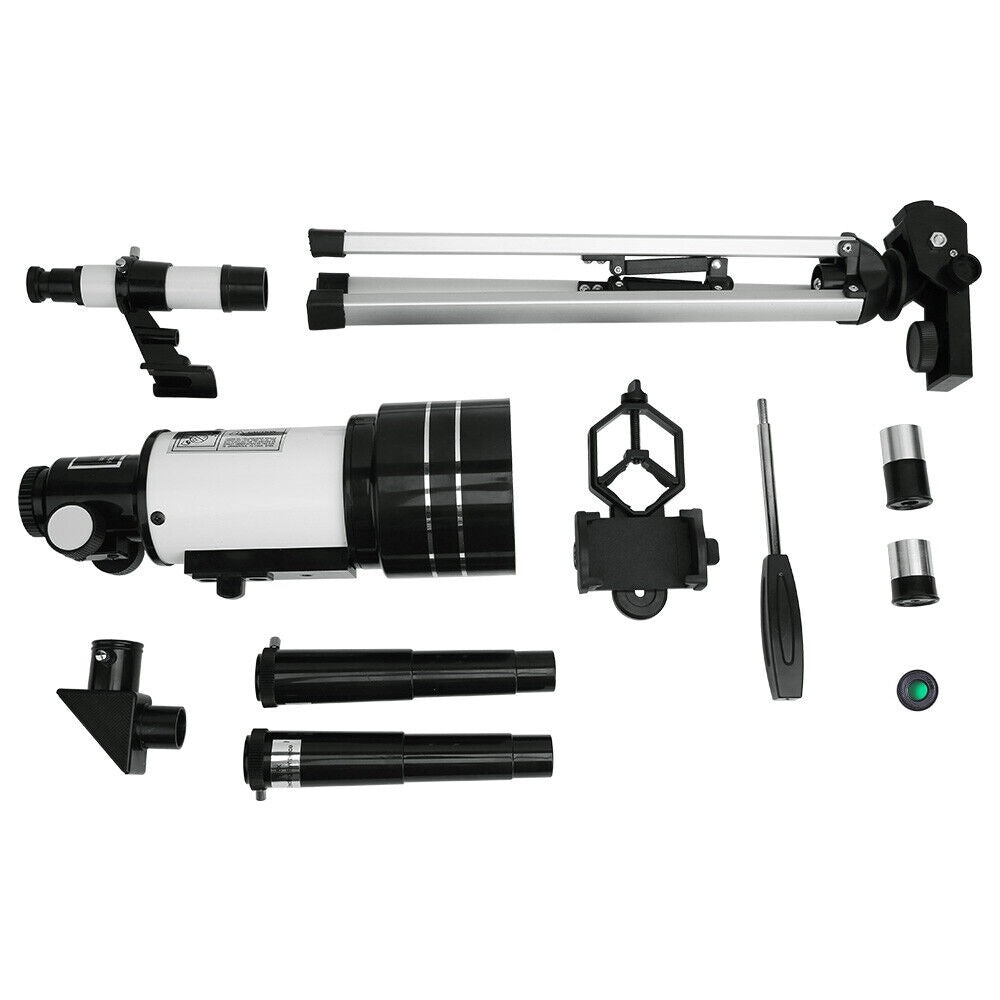 Full telescope kit including tripod, eyepieces, Barlow lens, finderscope and phone adapter