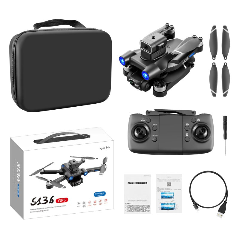 What is in the box: drone, remote, two batteries, propellers, cables and carry case
