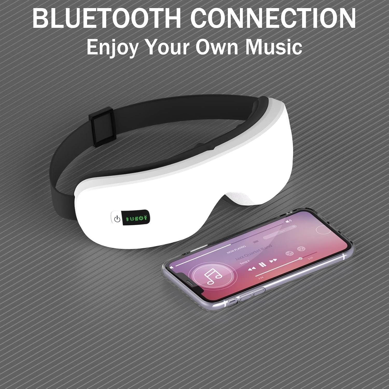 Eye massager paired with phone via Bluetooth playing custom music