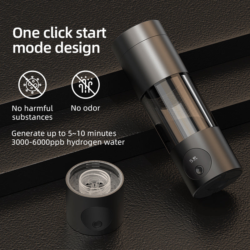 Hydrogen water bottle showing internal proton exchange membrane and titanium platinum electrolysis plates