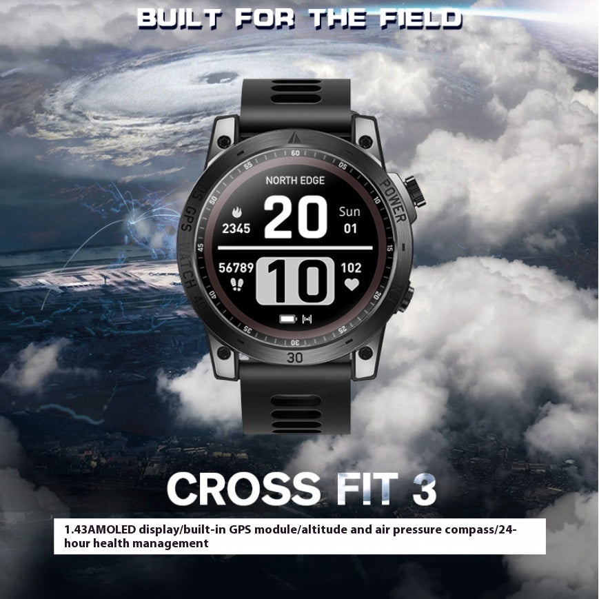 NORTH EDGE Cross Fit 3 built for the field marketing composition with watch over clouds