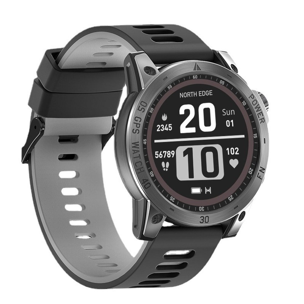 NORTH EDGE Cross Fit 3 watch packshot showing stainless steel bezel and silicone sport strap