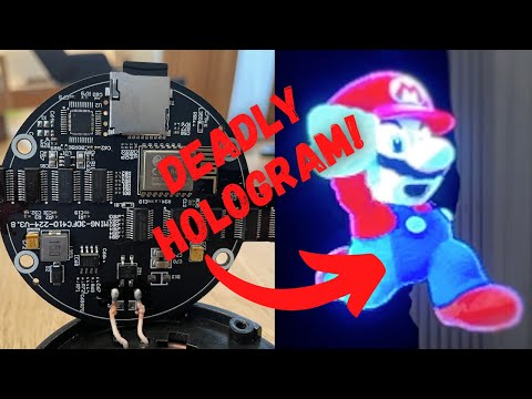 Unboxing and demo of a 3D hologram LED fan showing floating holographic visuals