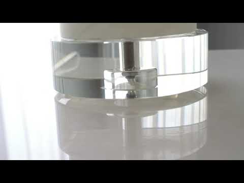 Alabaster cylinder table lamp with brass base — visual reference