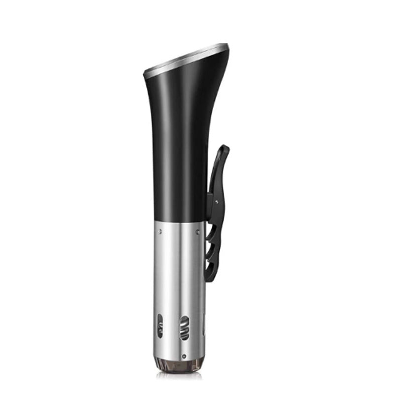 Precision Sous Vide Cooker — side packshot showing the black touch-panel head, stainless steel body, and adjustable clip.